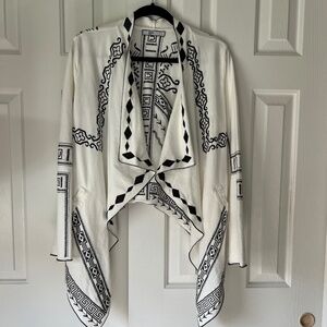 Michael Farrell Southwestern White Embroidered High Low Boho Jacket in size L